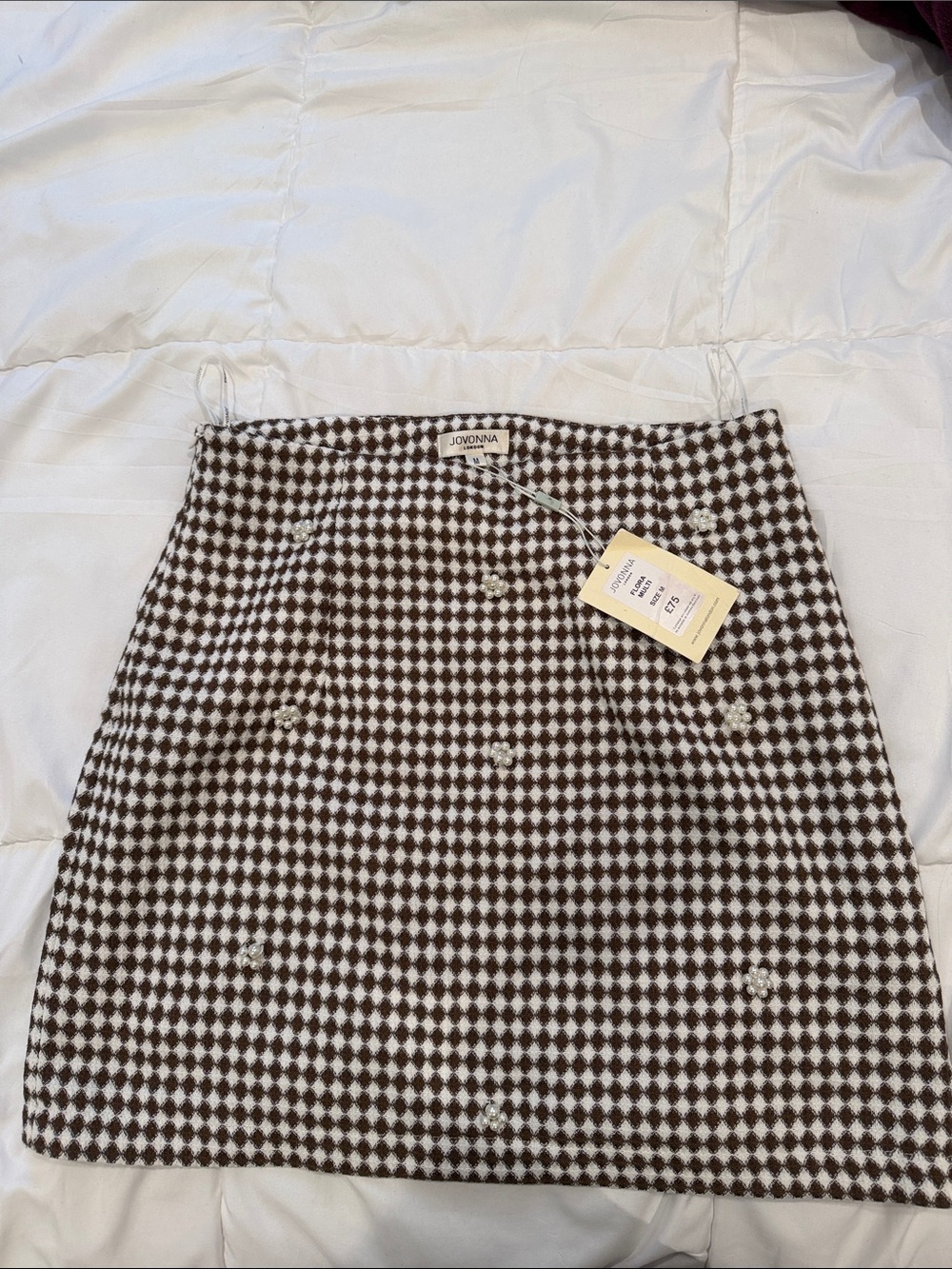 Brown & White Checked Mini Skirt
